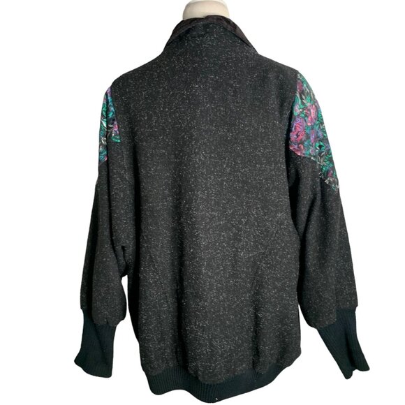 Vintage Oversized Wool Blend Coat 2XL Black Floral Accents Buttons Pockets - Picture 6 of 8